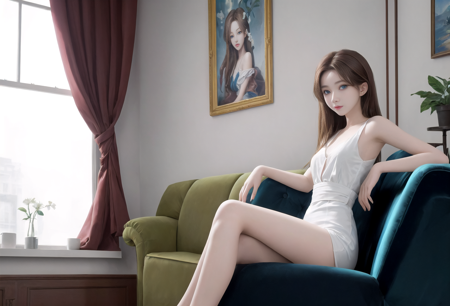 00218-165496754-masterpiece, 1girl,sit in sofa beside window,brown hair, blue eyes,  long legs,22-years old，thin finger.png